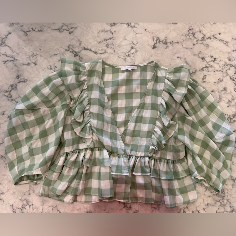 Olivaceous checkered print blouse bought from boutique